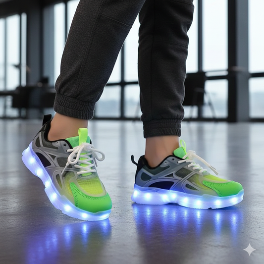 CHAUSSURES LUMINEUSES VERT-NOIR , RECHARGEABLES